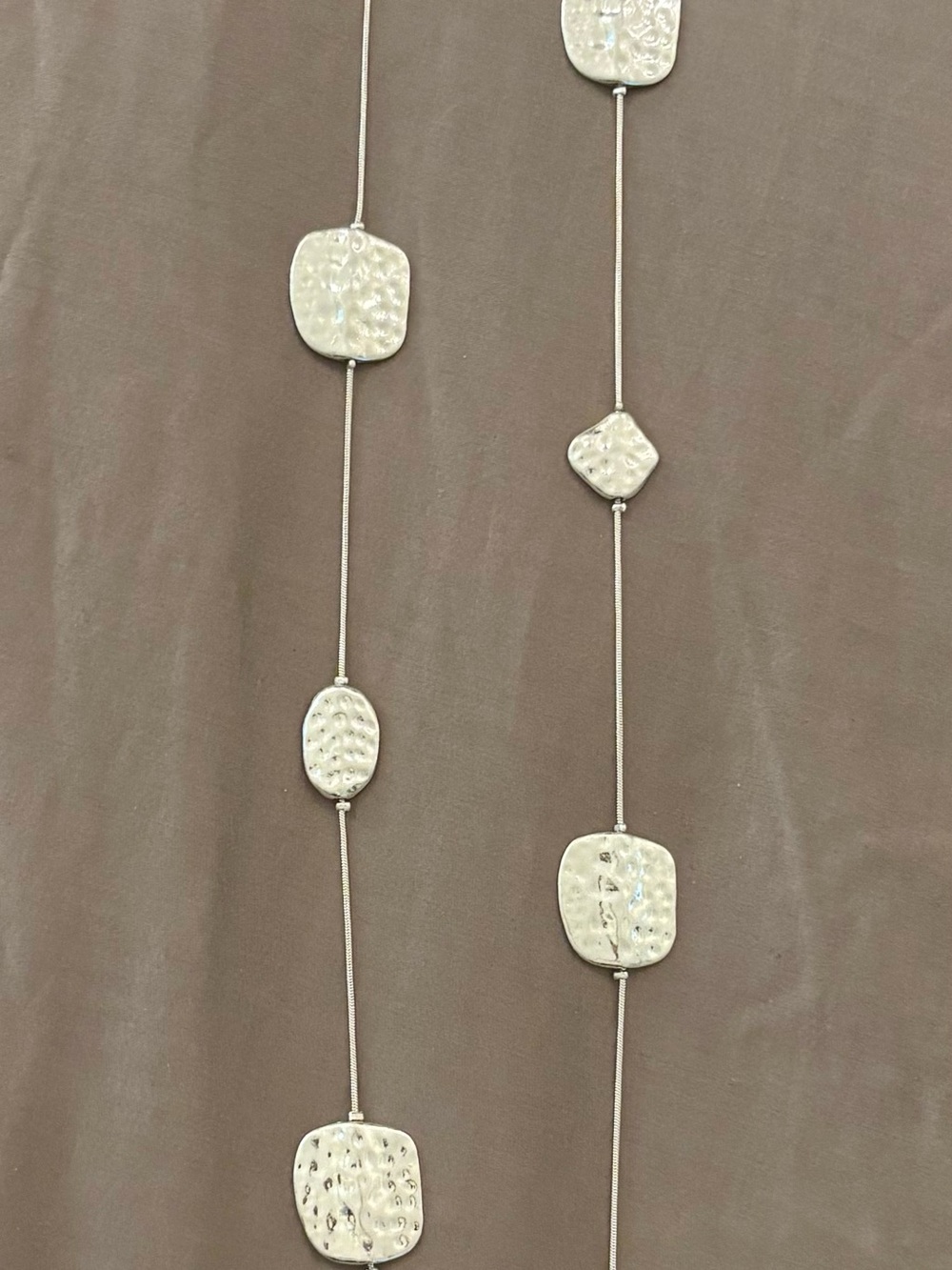 Hammered Silver tone Long Necklace